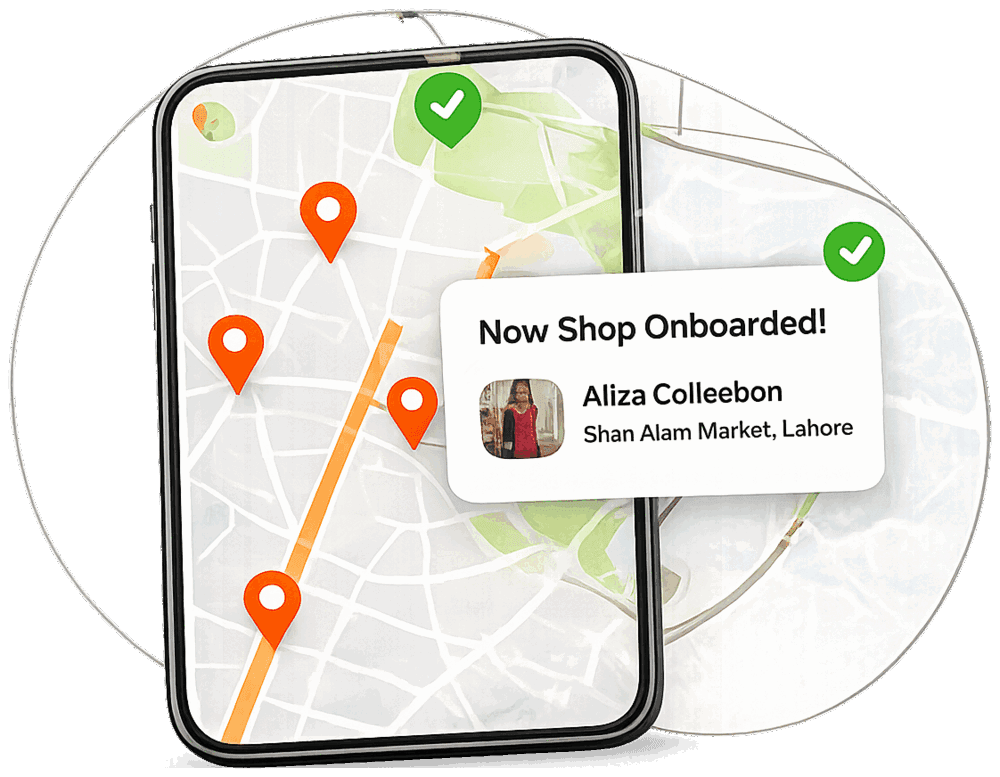 Phone showing a shop being onboarded on the map